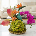 Turquoise Bird in Tropical Garden | Faux Floral Arrangement