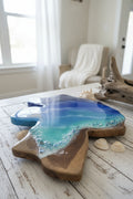 Ocean Art with Crystals on Solid Indonesian Wood | Handcrafted Sculpture