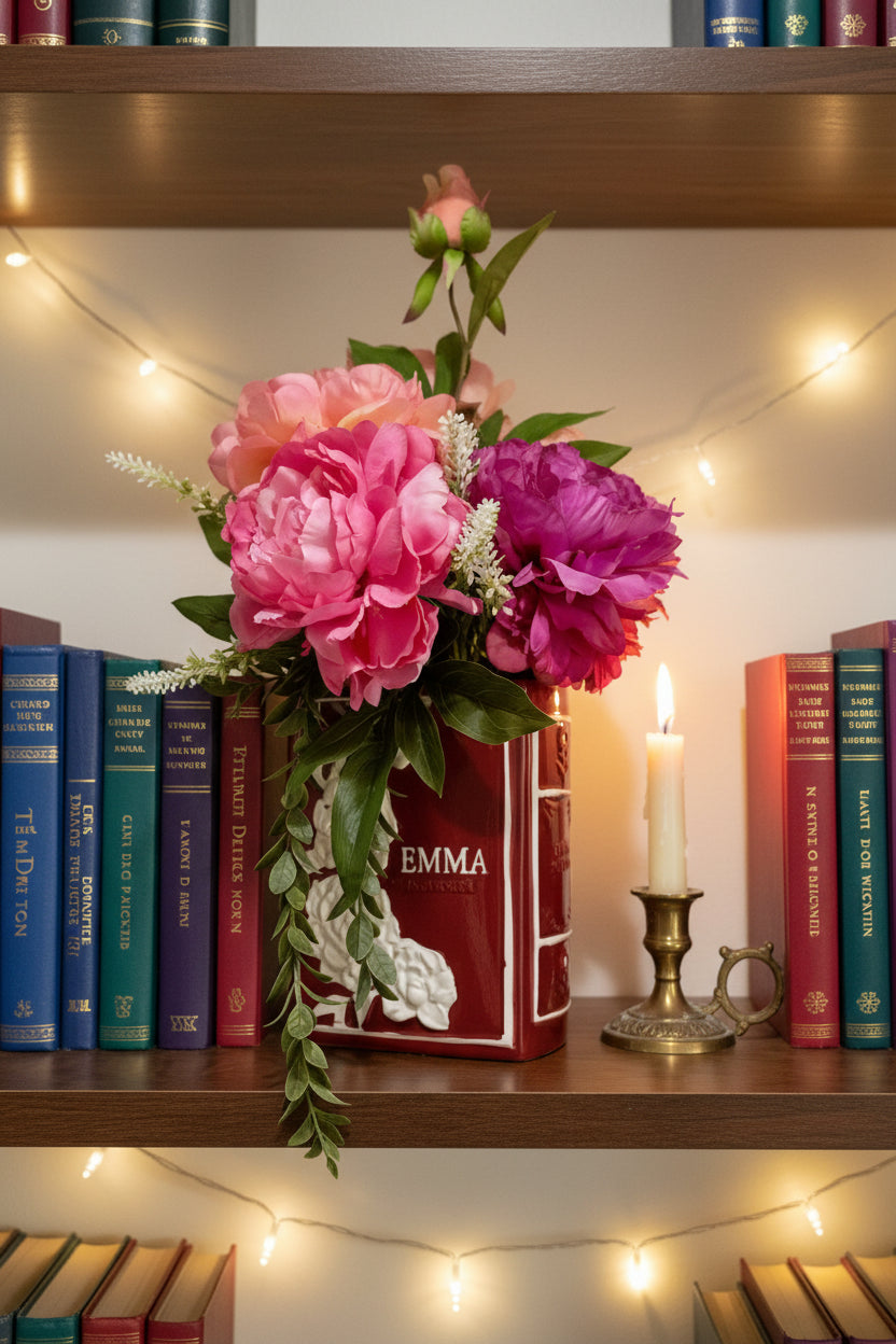 Emma Flower Book Vase — Pink, Fuchsia & Coral Floral Art Edition