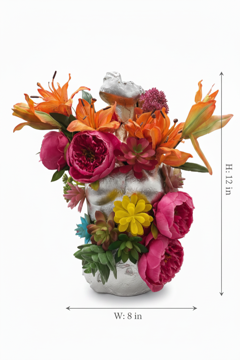 Broken Statue with Blooming Flowers