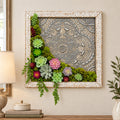 Faux Succulent Wall Art with Ornate Metal & Wood Frame