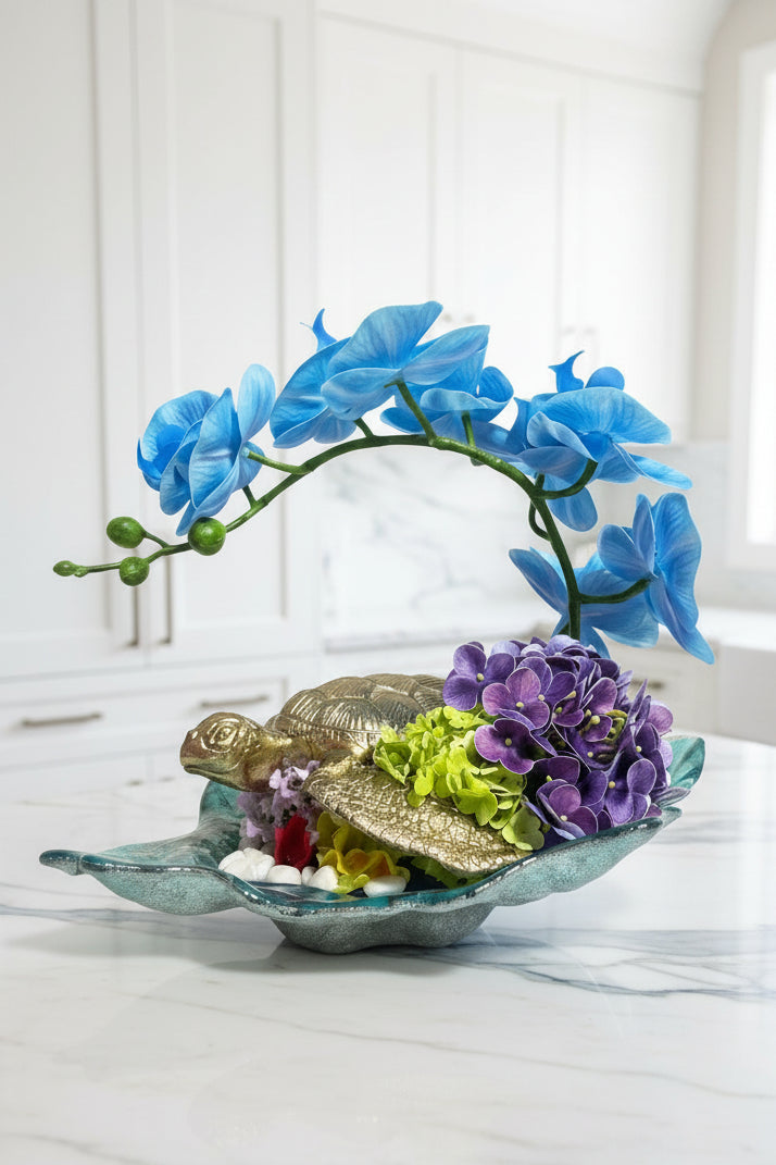 Golden Turtle Glass Plate Sculpture | Coastal Luxury Decor