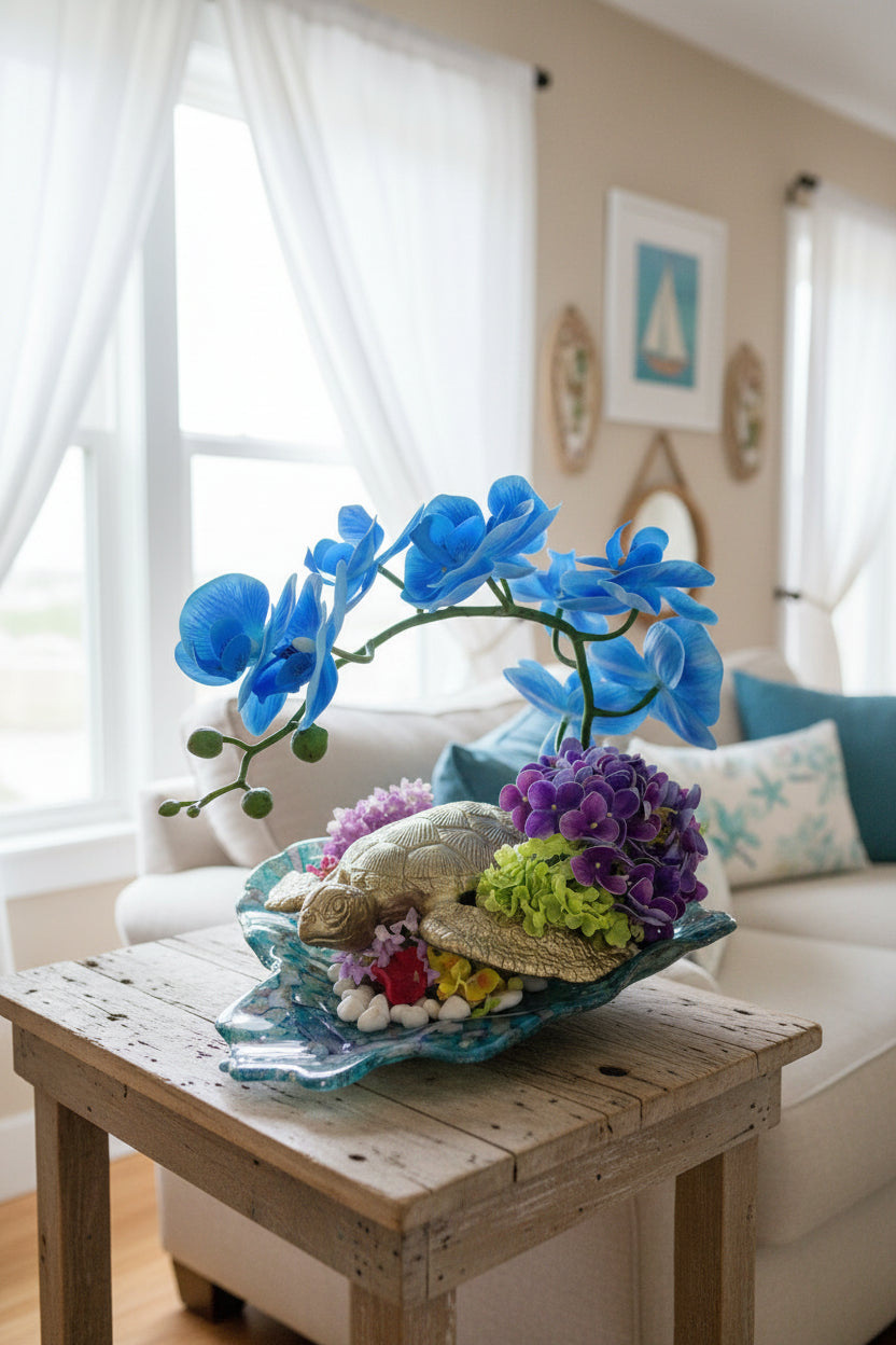 Golden Turtle Glass Plate Sculpture | Coastal Luxury Decor