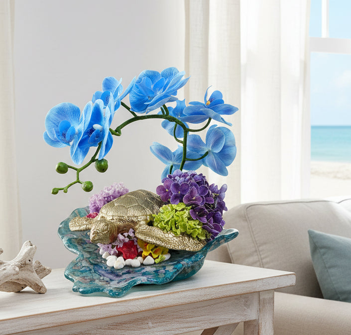 Golden Turtle Glass Plate Sculpture | Coastal Luxury Decor