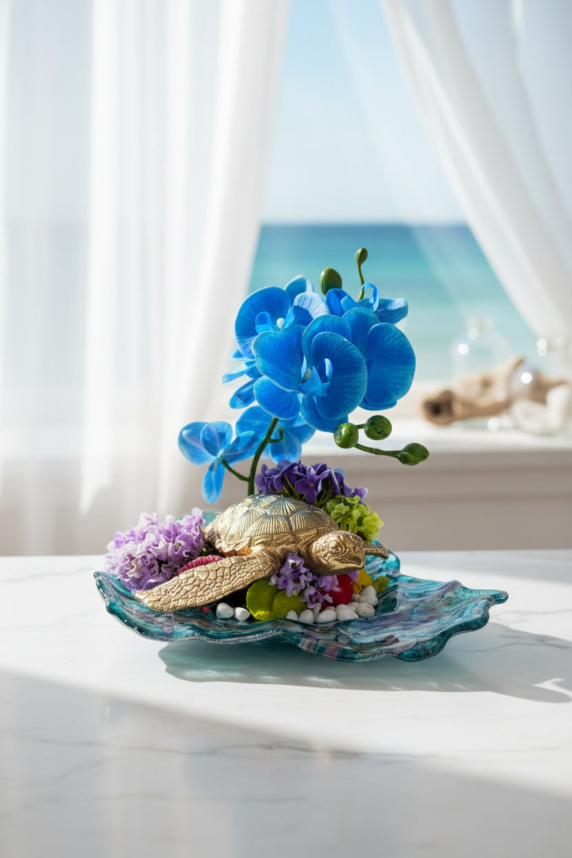 Golden Turtle Glass Plate Sculpture | Coastal Luxury Decor