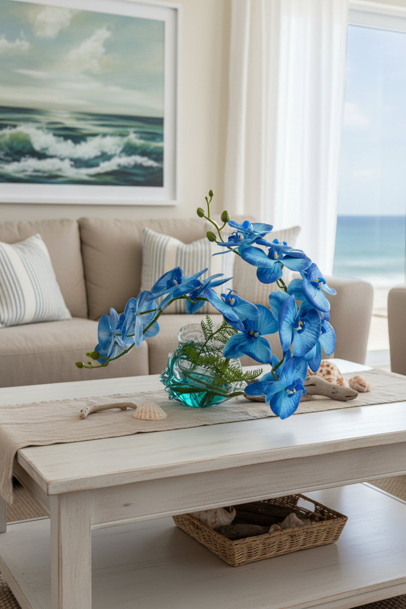Glass Seashell with Orchids — Blue or Orange