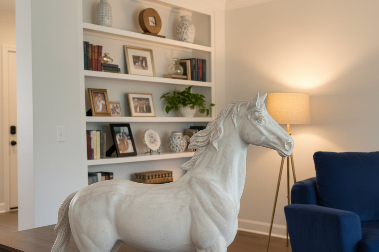 White Horse Figure with Flowers & Succulents
