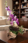 Parakeet Budgie Figurine on Grapewood Nest