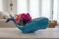 Blue Whale with Peonies – Hand-Painted Mosaic Sculpture
