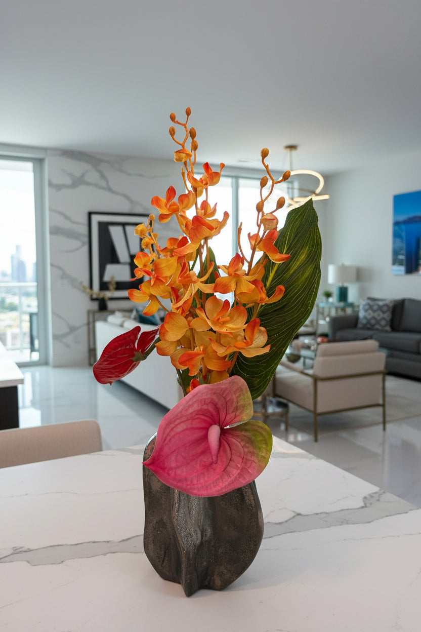 Fresh Floral Arrangement in Silver Vase – Two Color Variations
