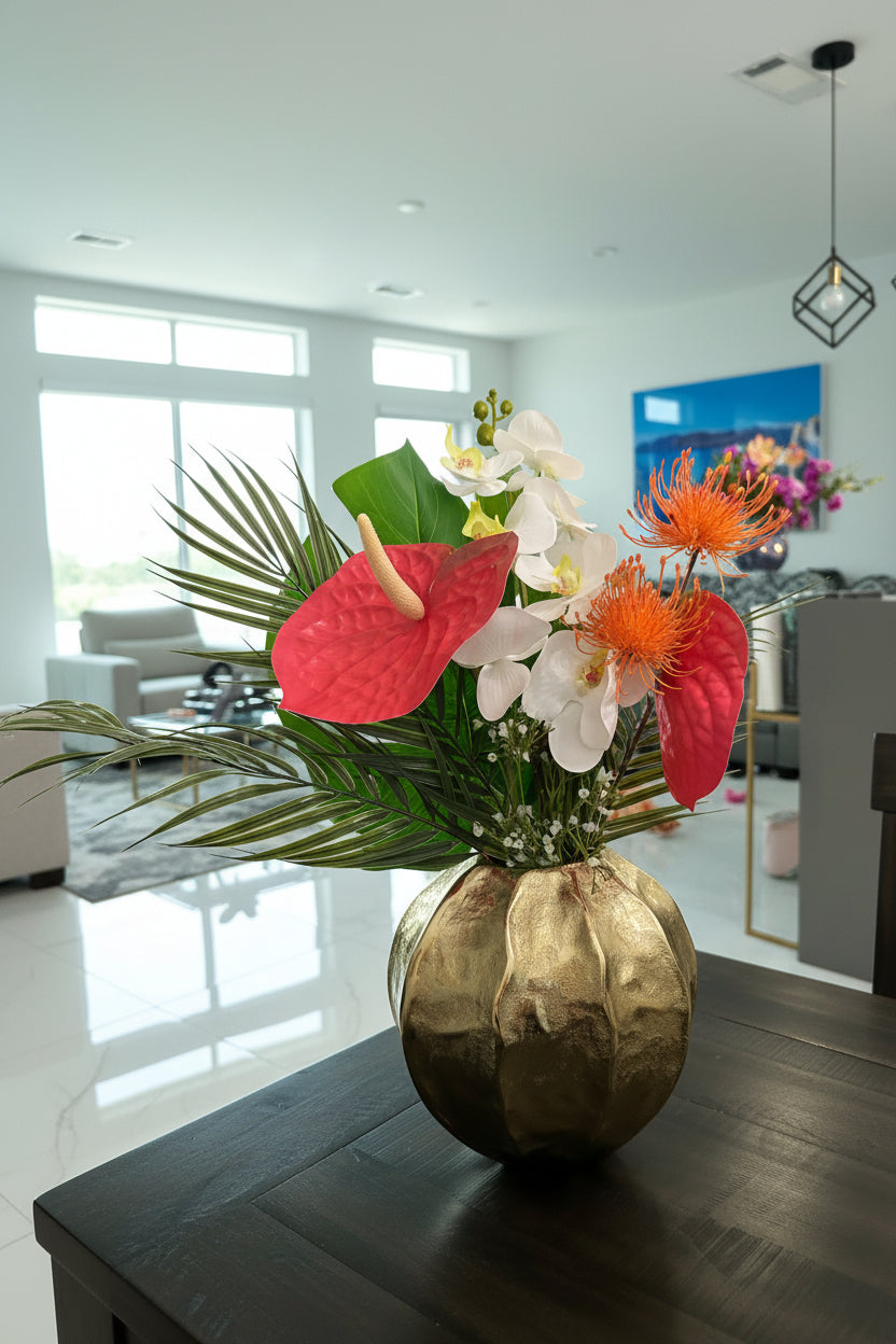 White Orchid & Spider Lily Floral Arrangement – Exotic Silk Centerpiece