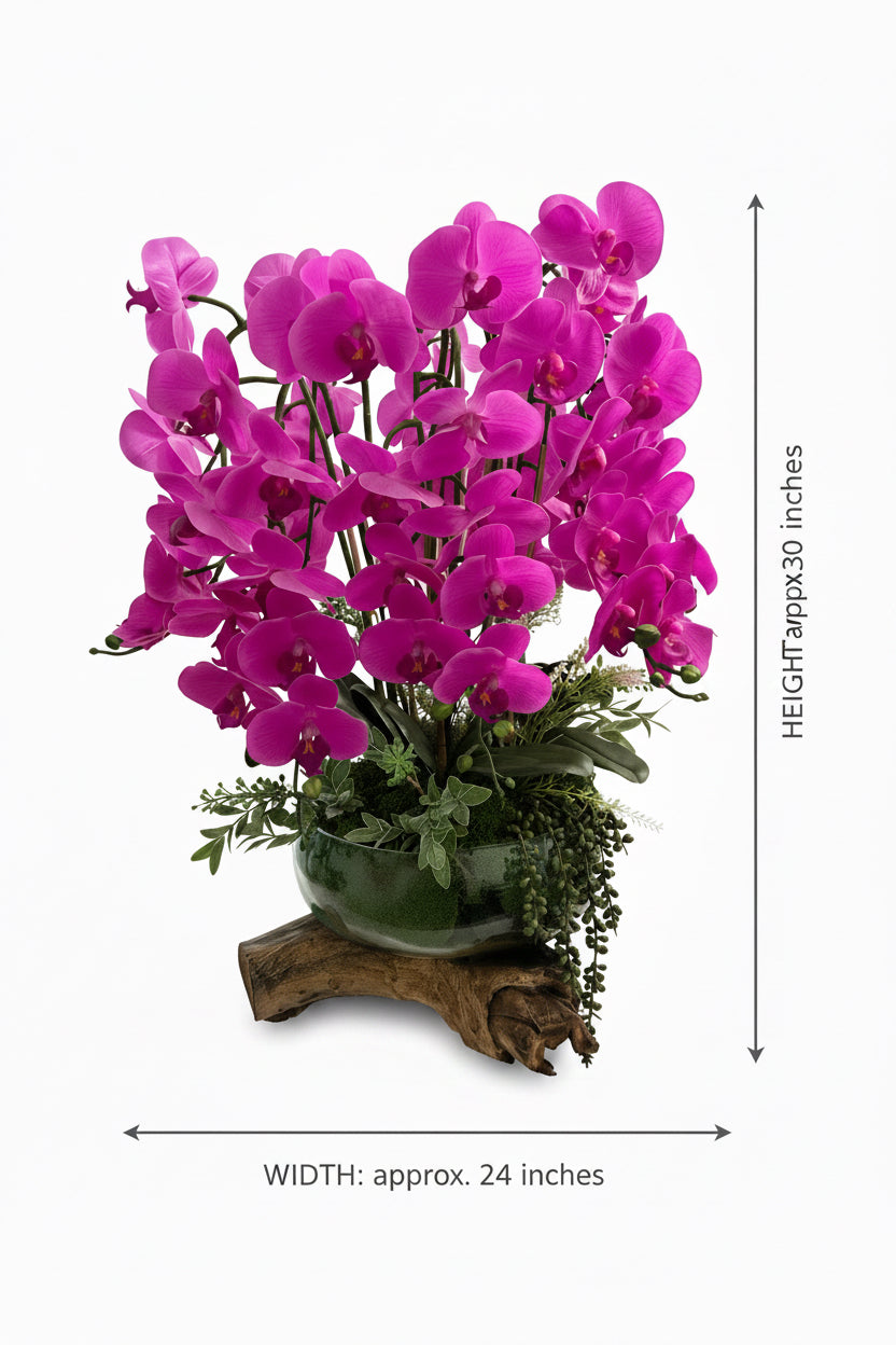 Violet Orchid Faux Floral Arrangement in Glass & Wood Vase
