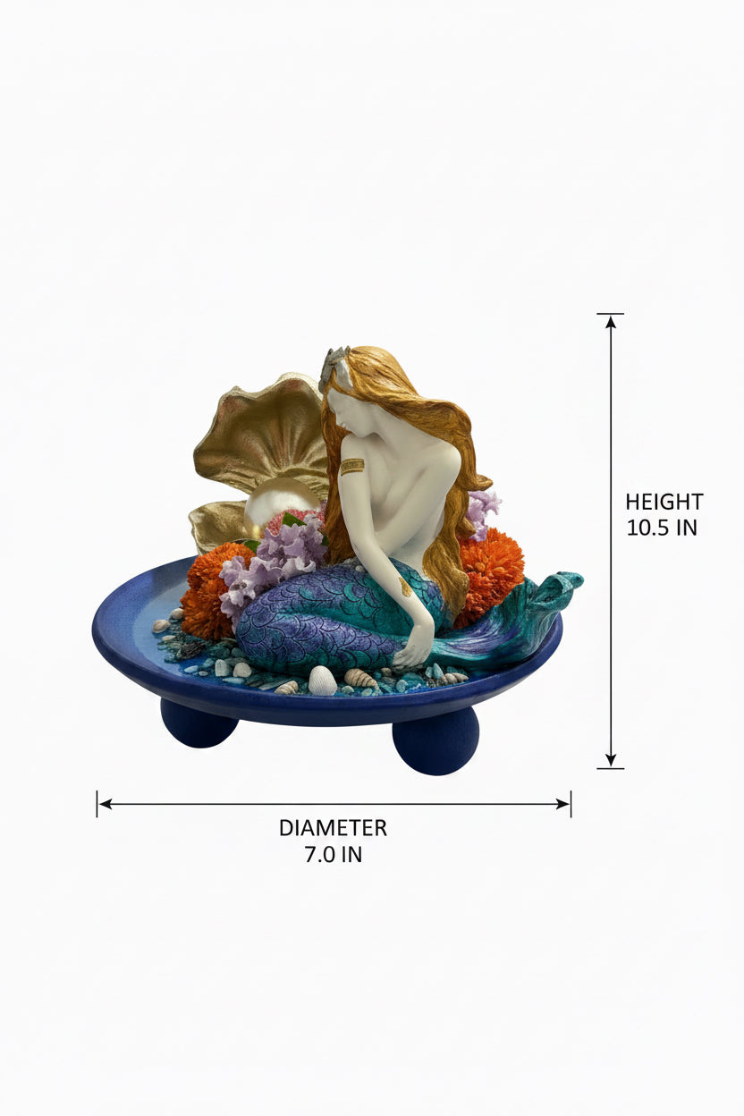 Sitting Mermaid with Sea Conch – Floral & Pearl Coastal Décor