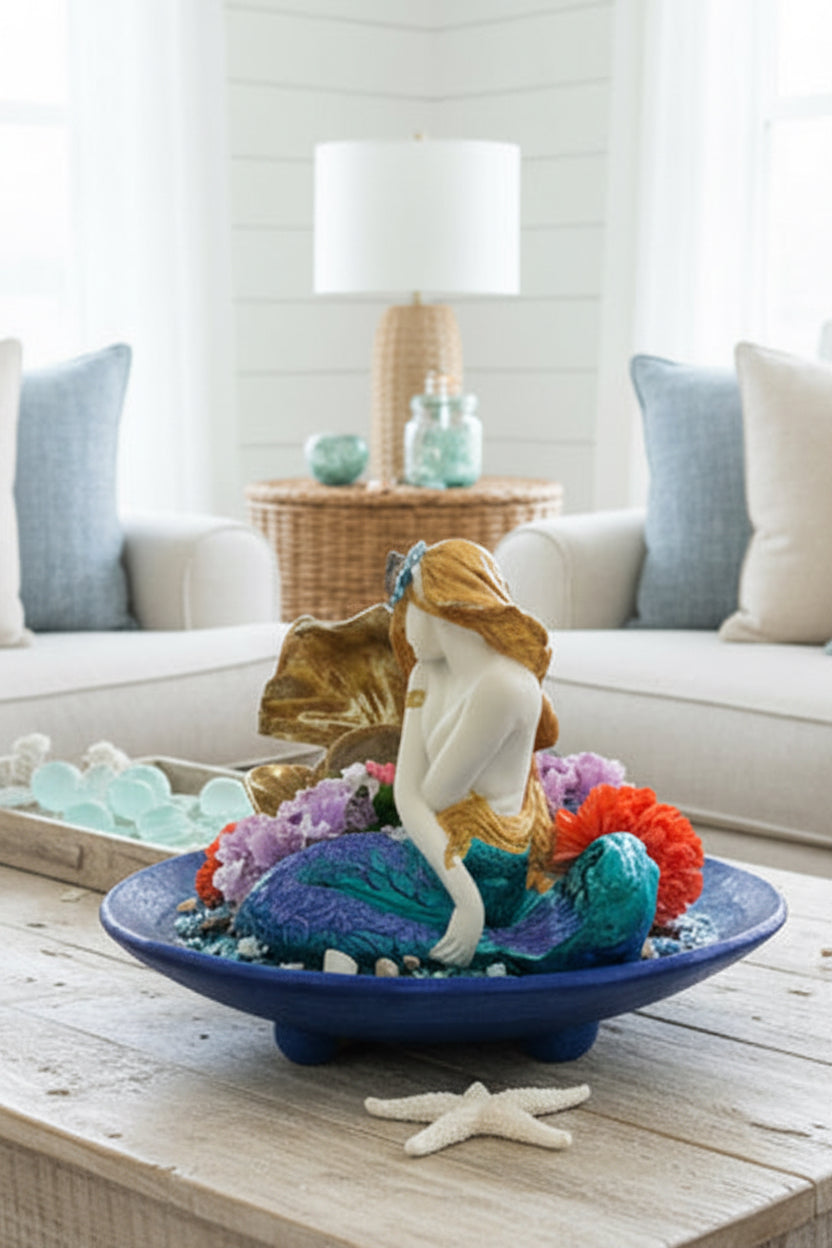Sitting Mermaid with Sea Conch – Floral & Pearl Coastal Décor