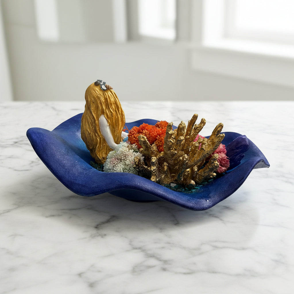 Mermaid on Coral Reef Hand-Painted Floral Vase