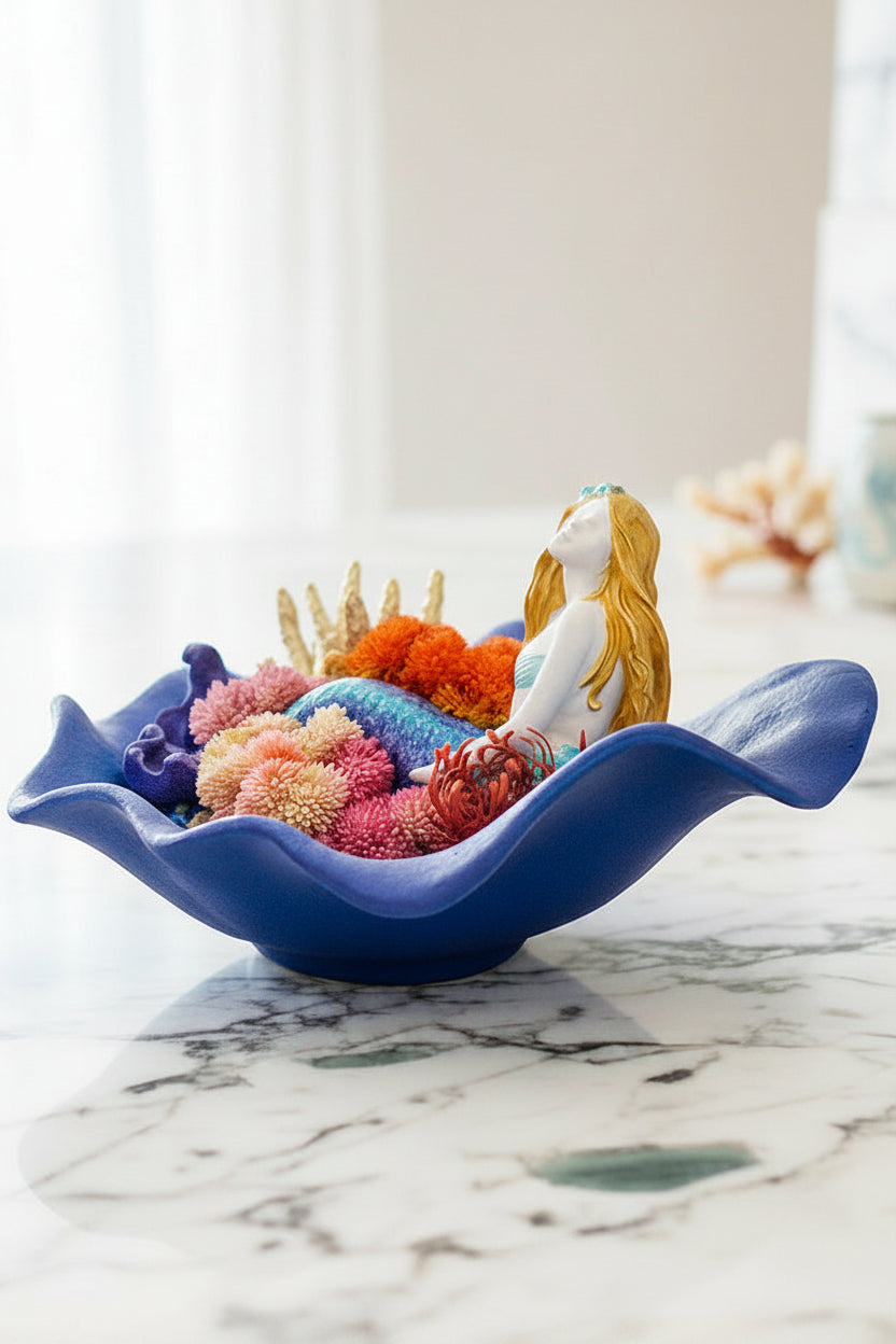 Mermaid on Coral Reef Hand-Painted Floral Vase