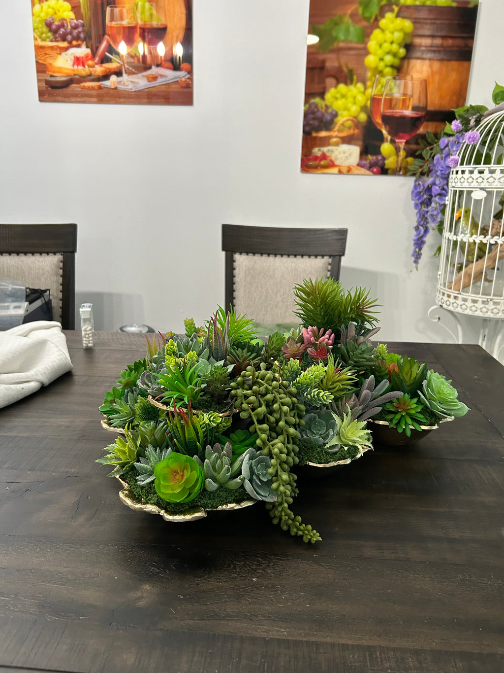 Succulent Garden in Golden Mounted Cups