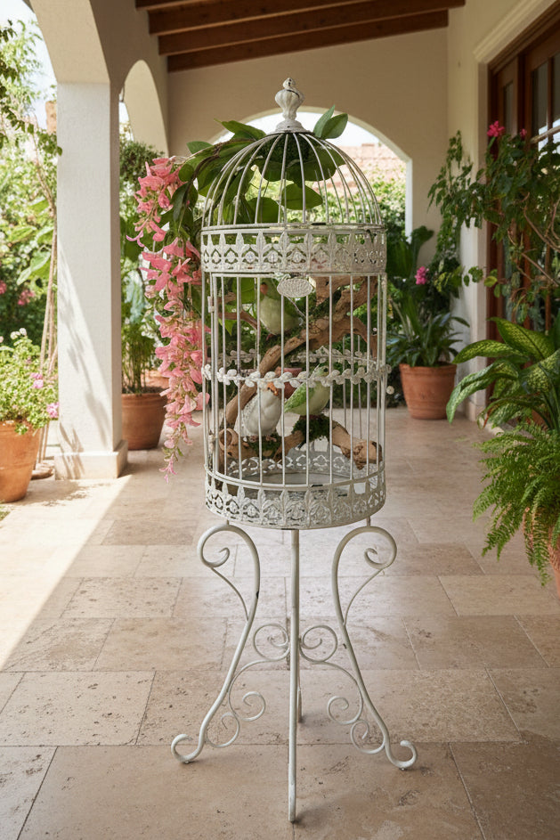 Parakeets in White Decorative Cage