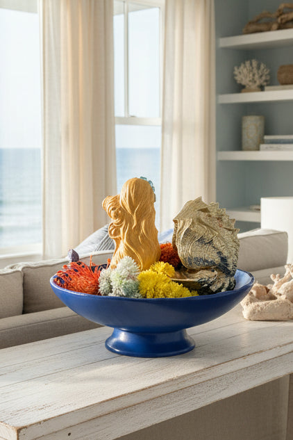 Sitting Mermaid with Sea Conch – Floral & Pearl Coastal Décor