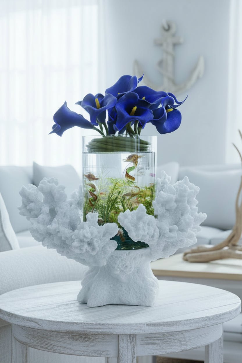 Seahorses & Calla Lilies Faux Floral Sculpture