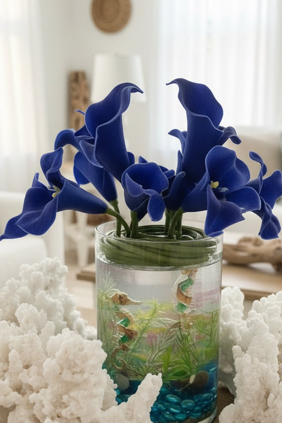 Seahorses & Calla Lilies Faux Floral Sculpture