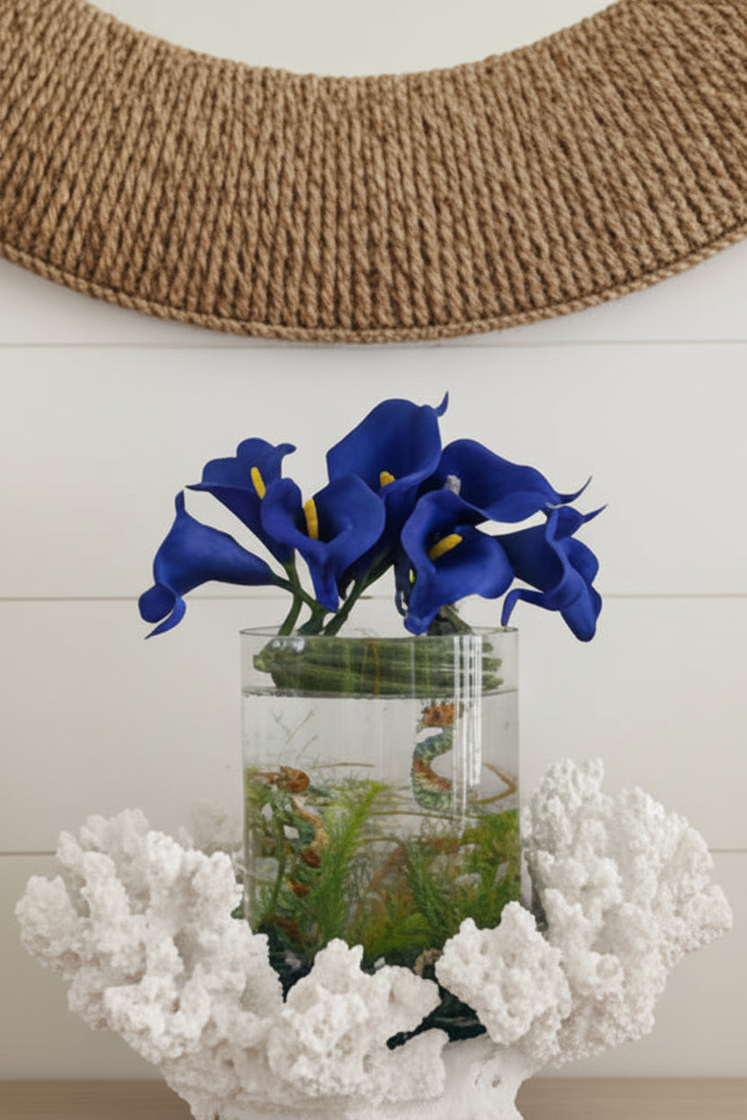 Seahorses & Calla Lilies Faux Floral Sculpture