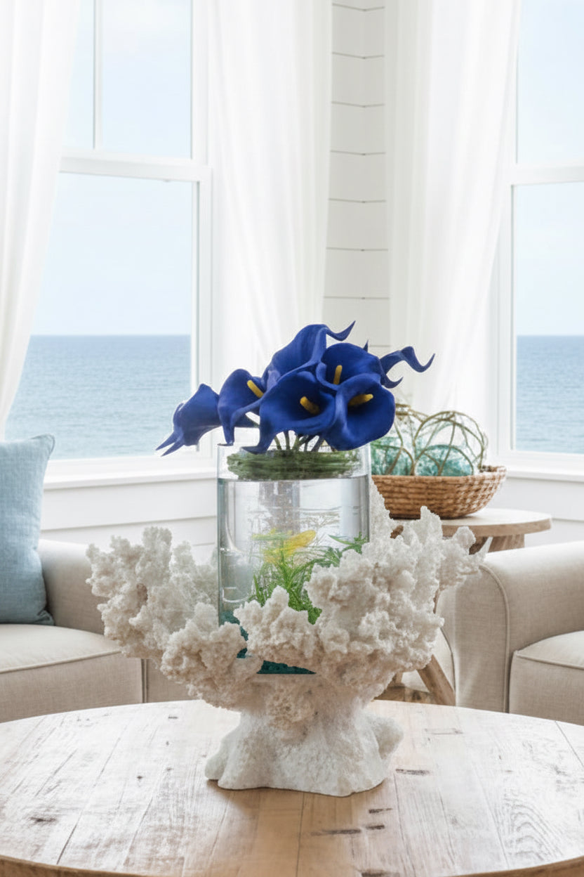 Seahorses & Calla Lilies Faux Floral Sculpture
