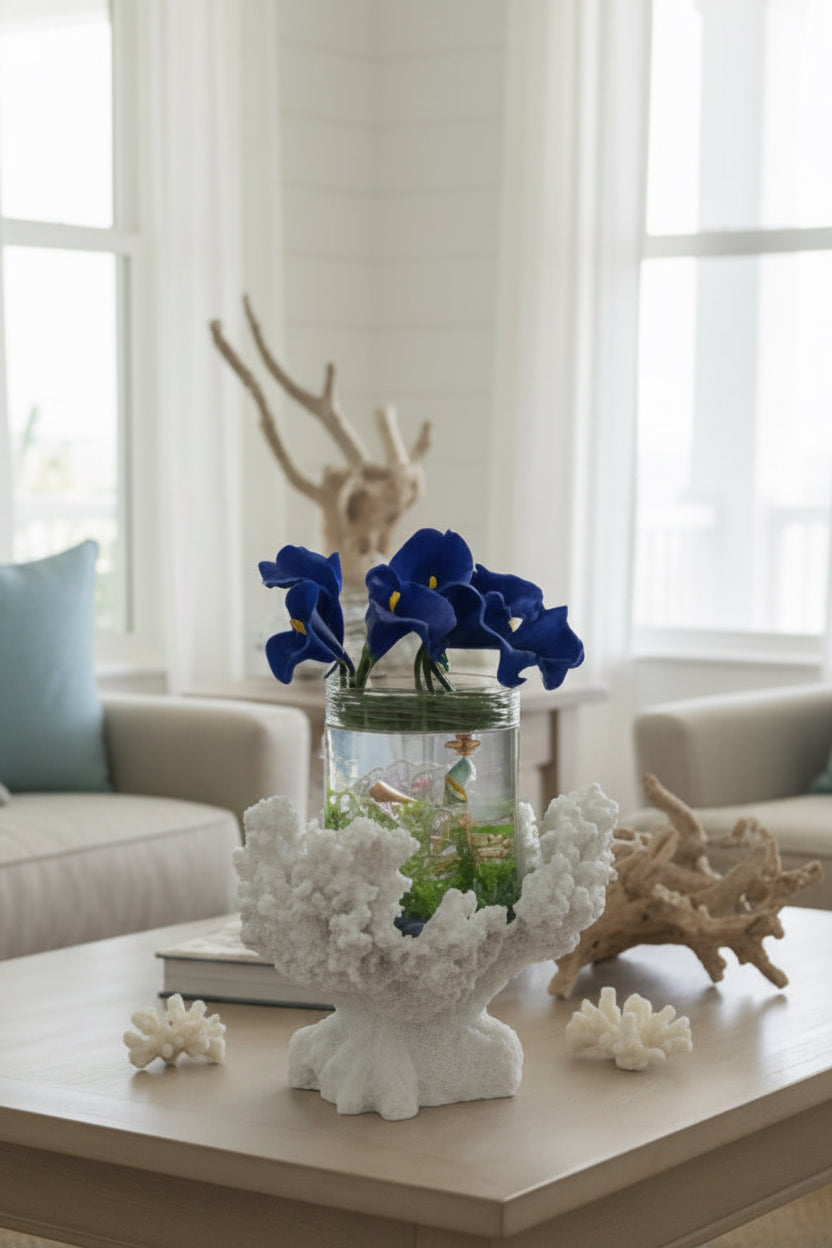 Seahorses & Calla Lilies Faux Floral Sculpture