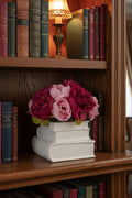 Stacked Books Vase with Faux Peony Arrangement