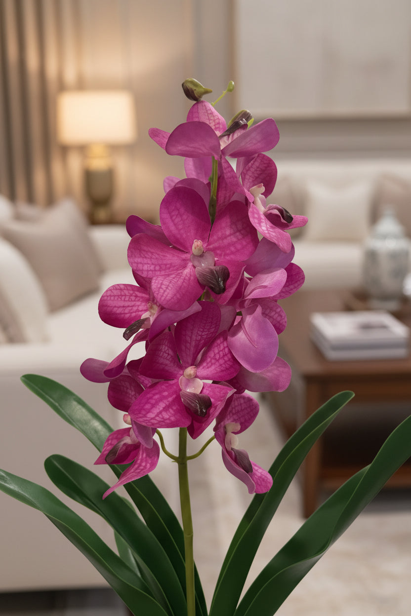 Faux Vanda Orchid in Glass & Driftwood Vase