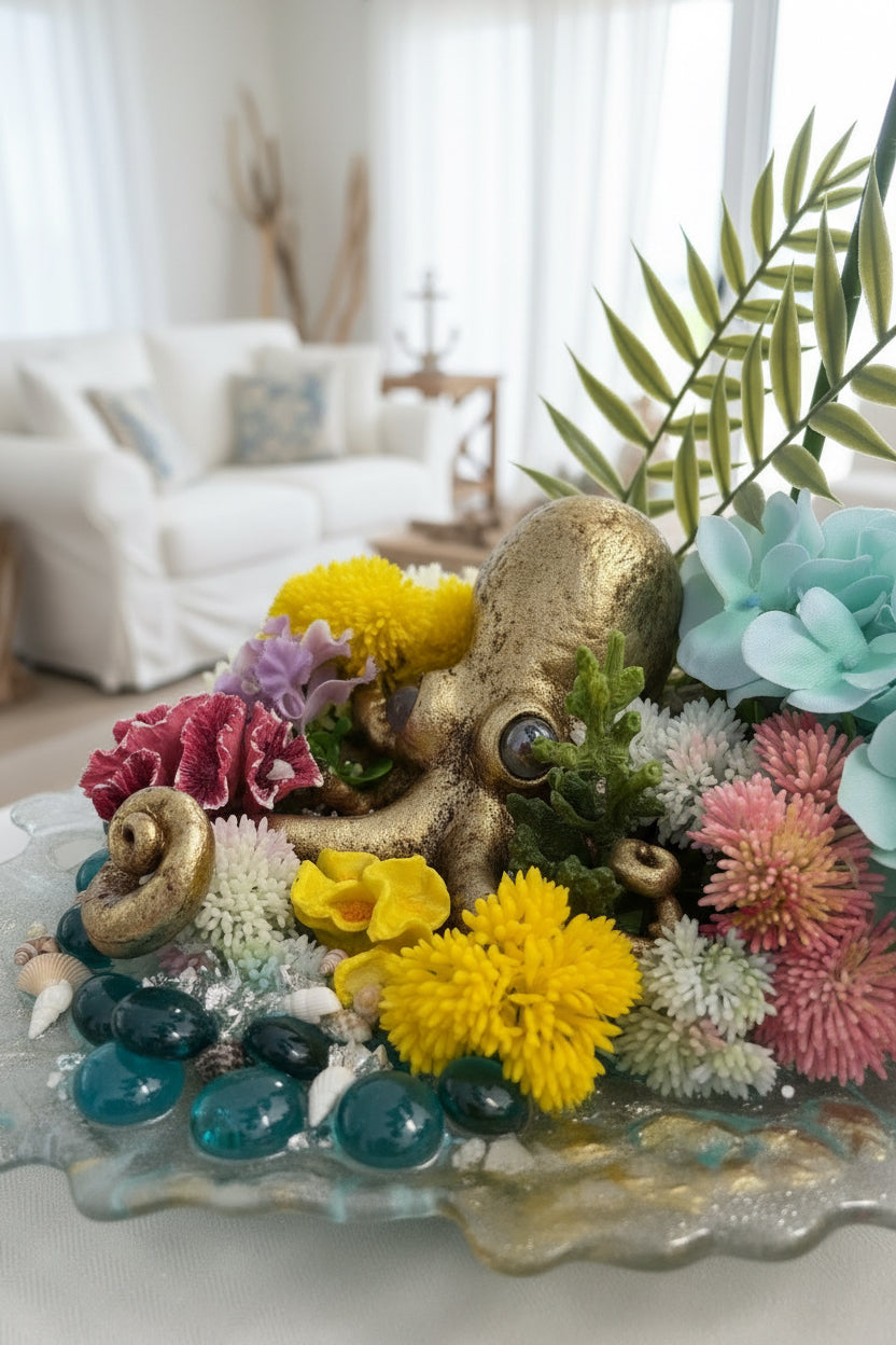 Octopus Glass Plate Sculpture – Coastal & Editorial Home Decor