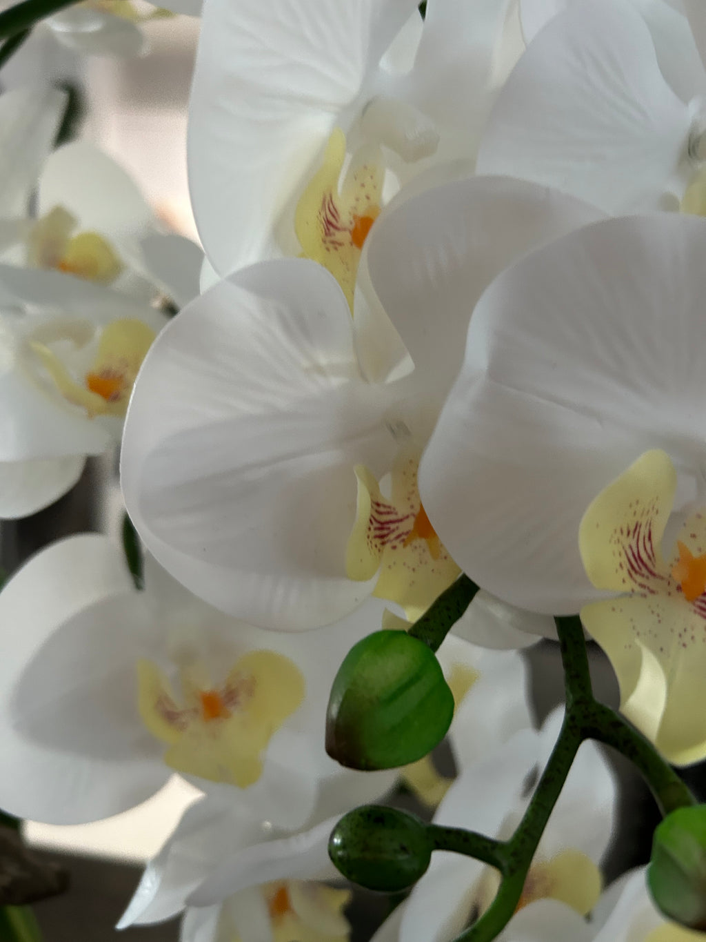 Green Parrot & White Orchid Faux Floral Sculpture
