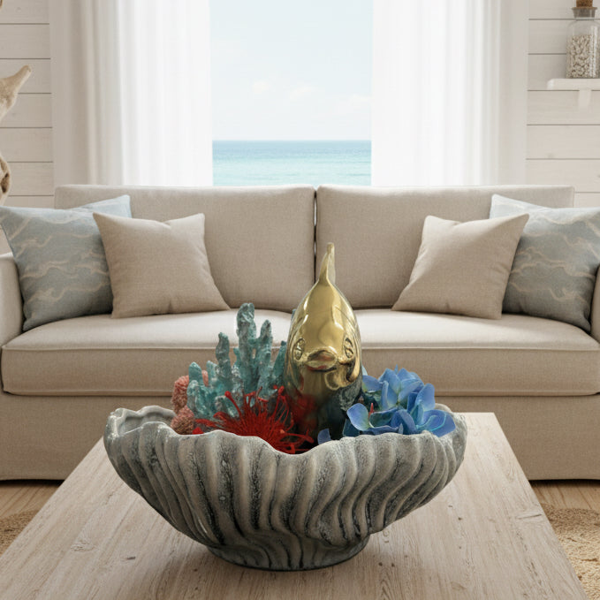 Fish in Anemone Vase – Sculptural Coastal Faux Floral Decor