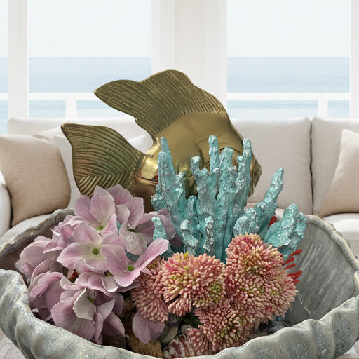 Fish in Anemone Vase – Sculptural Coastal Faux Floral Decor