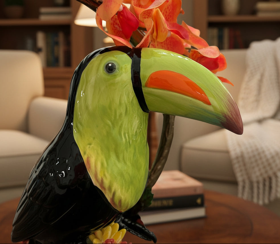 Toucan in Golden Ring | Faux Succulent & Orchid Arrangement