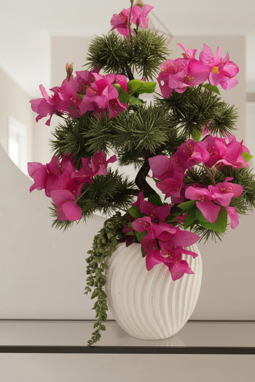 Bonsai with Bougainvillea & Succulents – Faux Floral Arrangement