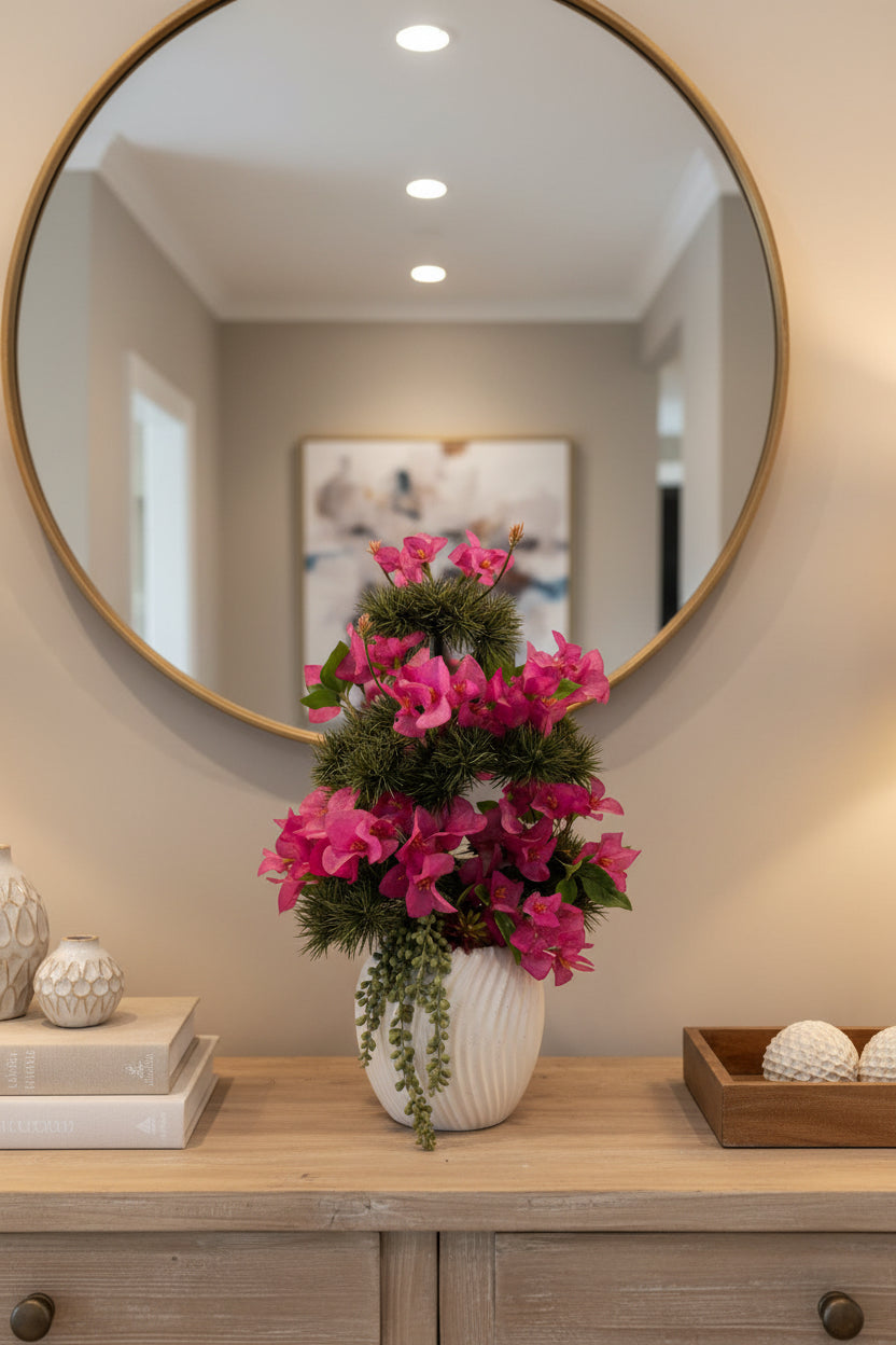 Bonsai with Bougainvillea & Succulents – Faux Floral Arrangement