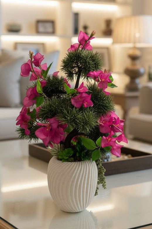 Bonsai with Bougainvillea & Succulents – Faux Floral Arrangement