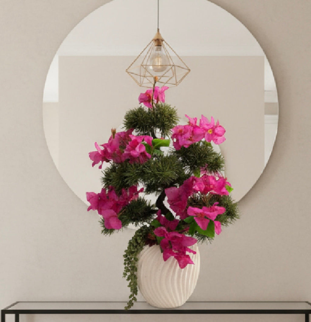 Bonsai with Bougainvillea & Succulents – Faux Floral Arrangement