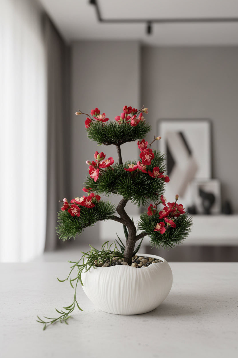 Small Bonsai with Blue Flowers – Faux Floral Arrangement