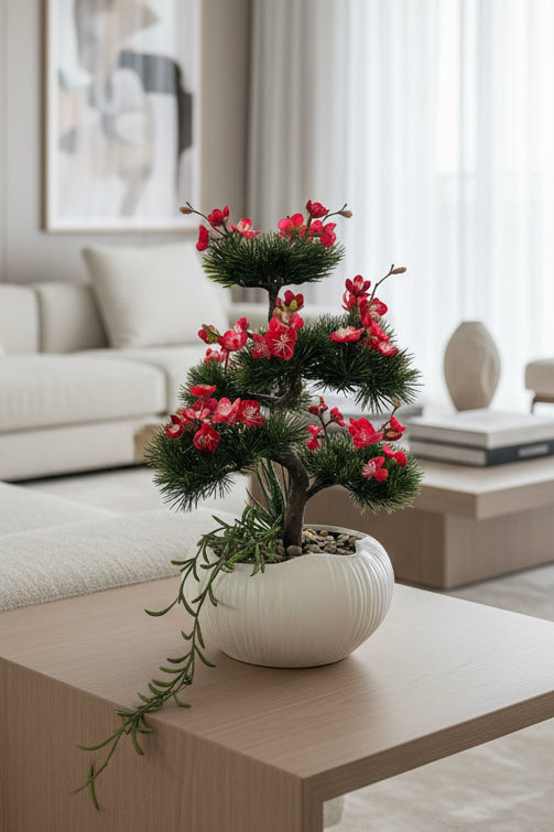 Small Bonsai with Blue Flowers – Faux Floral Arrangement