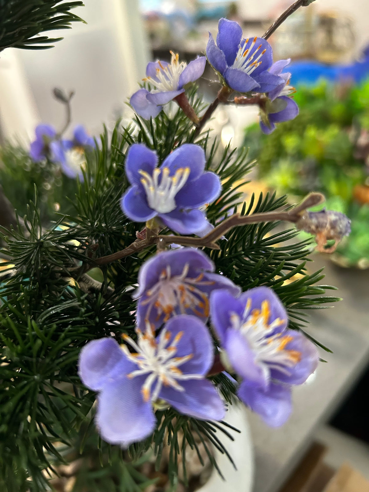 Small Bonsai with Blue Flowers – Faux Floral Arrangement