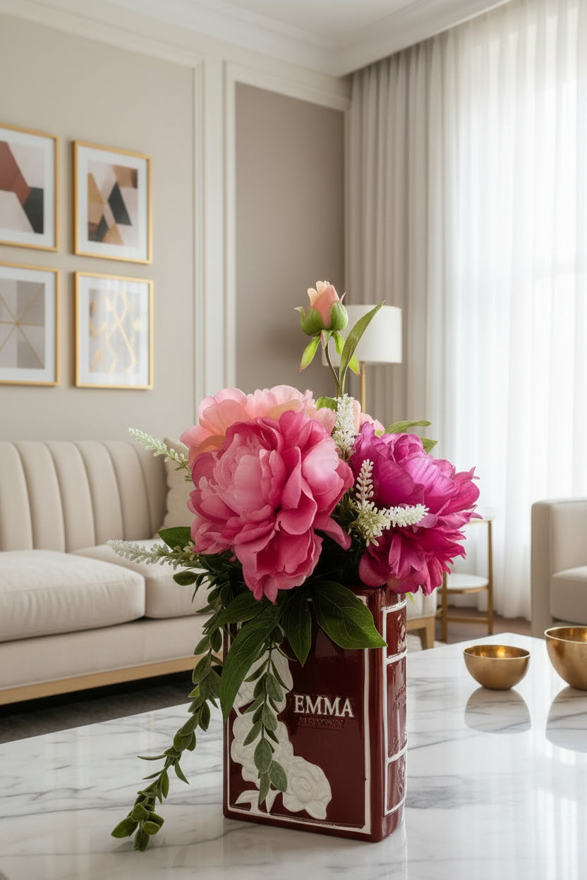 Emma Flower Book Vase — Pink, Fuchsia & Coral Floral Art Edition