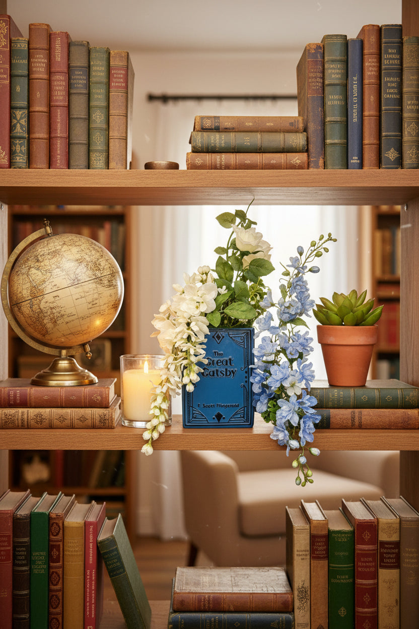 The Great Gatsby Flower Book Vase — White Faux Floral Art Edition