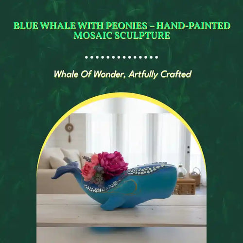 Blue Whale with Peonies &ndash; Hand-Painted Mosaic Sculpture by@Outfy