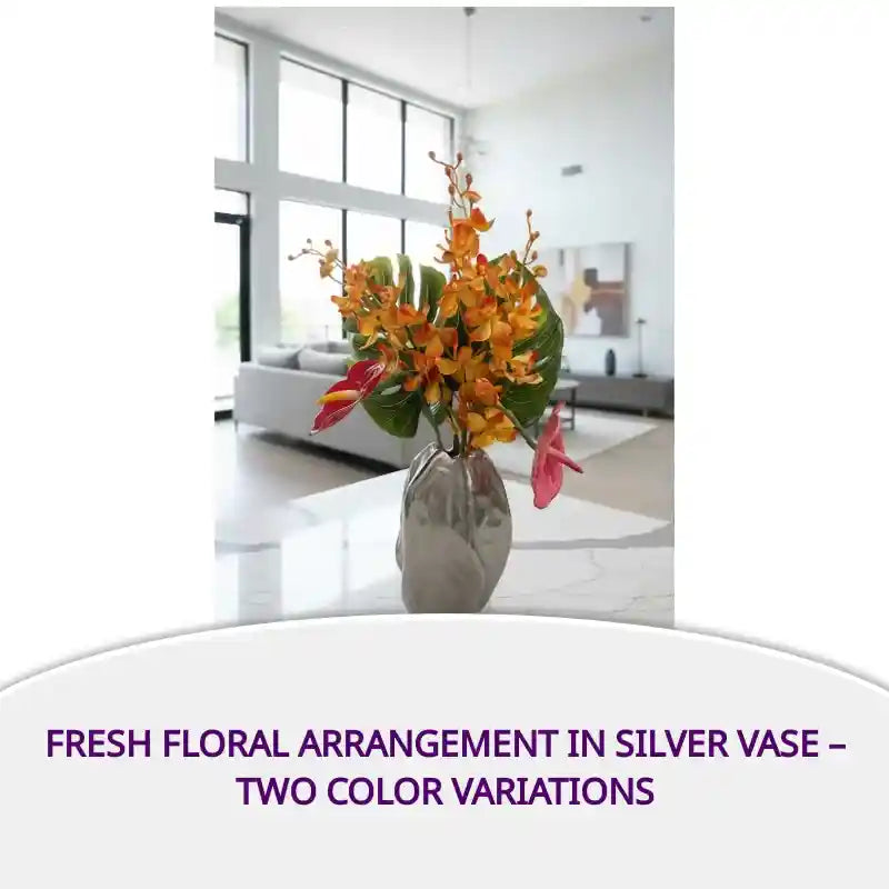 Fresh Floral Arrangement in Silver Vase &ndash; Two Color Variations by@Outfy