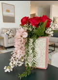 Romance Flower Book Vase — Red Roses, Pink Blooms & Violet Gladiolus