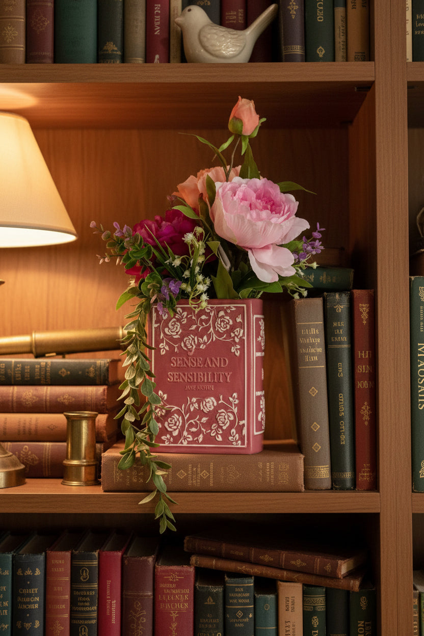 Sense and Sensibility Flower Book Vase — Pink, Fuchsia & Coral Floral Art Edition